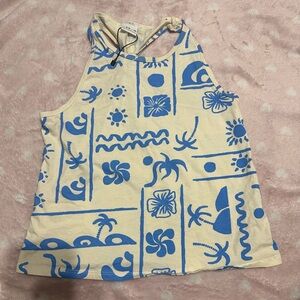 Zara Kids Blue and Cream Graphic Tank Top